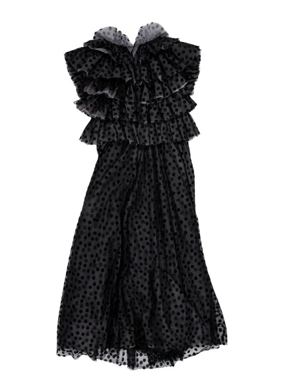 Sonia Rykiel Paris Black Polka-Dot Ruffle Midi Dress